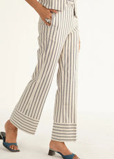 A Model Wearing Beige Linen Beige Linen Striped Pant, curated by Only Ethikal
